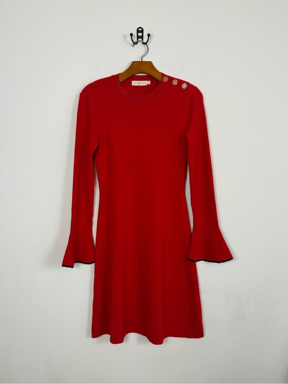 Tory Burch Red Long Sleeve Sweater Dress Wool Blend Sz Small